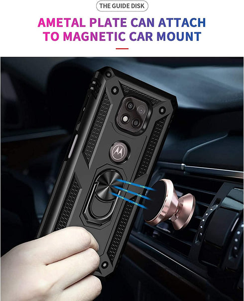 TJS Compatible with Motorola Moto G Power 2021 Case, with Tempered Glass Screen Protector, Metal Ring Kickstand Magnetic Support Drop Protective C...