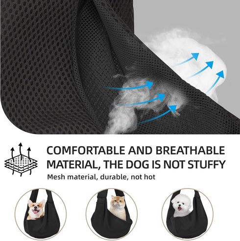 Dog Carrier Sling - Ultra Breathable Reversible Puppy Carrier Purse with Storage Pocket, Travel Safety Harness, Hand-Free Dog Sling Carrier for Ca...