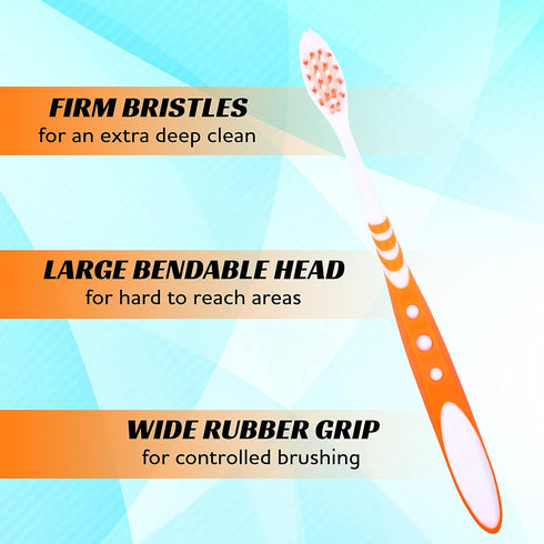 Extra Firm Toothbrush Set for Adults or Smokers Travel Toothbrush Kit, Hard Multicolor Denture Brush, Large Head, Manual Travel Toothbrush Hard Br...