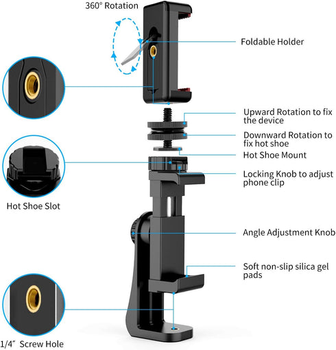 Owine Universal Dual Cell Phone Tripod Mount Adapter Premium Smartphone Clamp, Compatible with iPhone,Samsung Galaxy,Note,Lg,All Smartphones Perfe...
