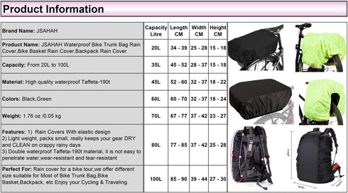 80L - 100L Bicycle Rear Rack Rain Cover Bike Trunk Rain Cover Black...