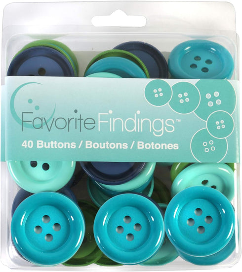 Blumenthal Lansing, 40pc, Green and Blue Favorite Findings Assorted Craft and Sewing Buttons, 40 Piece...