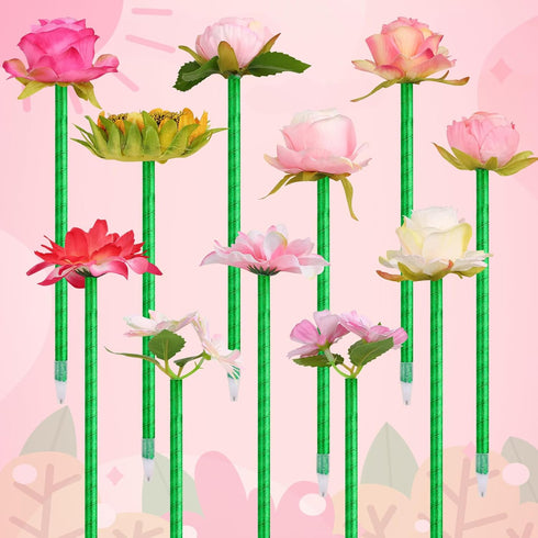 Leery Flower Pens, 15 Pieces Valentine Artificial Rose Pens Mixed Floral Pens Gel Ink Pens Ballpoint Pen with for Birthday Party Wedding Mother Gi...