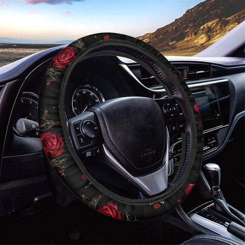 JEOCODY Red Rose Car Men and Women Car Interior Decoration Steering Wheel Cover...