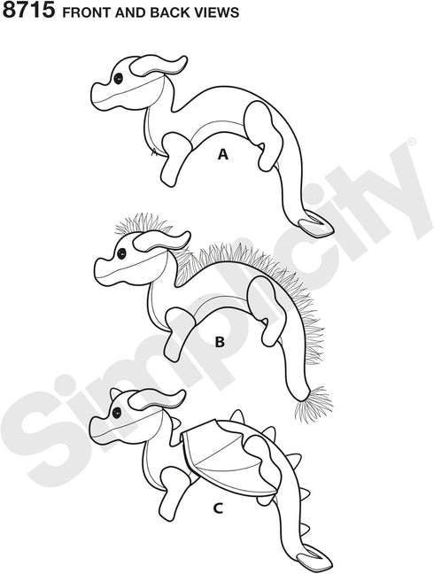 Simplicity 8715 Children's Stuffed Animal Dragon Toy Sewing Patterns by Beezee Art, One Size Only...