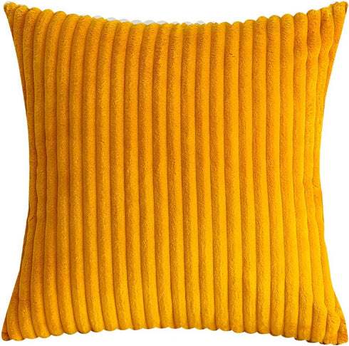 TangDepot, Set of 2 Soft Plush Velvet Big Striped Corduroy Solid Decorative Throw Pillow Covers, Euro Shams, European Pillow Covers - (24"x24" 2 P...