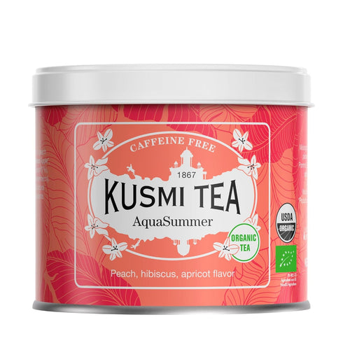 Kusmi Tea - AquaSummer - Organic Blend of Hibiscus, Apple, Apricot & Peach - Caffeine Free Herbal Tea - Enjoy Hot or Iced - Loose Leaf Tea - Tin B...