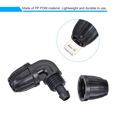 MECCANIXITY Drip Irrigation Elbow Barbed Fitting 8mm/11mm Tubing for Garden Drip Tape Tubing Sprinkler System Black Pack of 8...