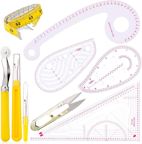 Sewing Ruler 4 Style Clothing Patterning Ruler Sew French Curve Ruler Metric Shaped Plastic Sewing Tools Include Seam Ripper Tracing Wheel Sewing ...