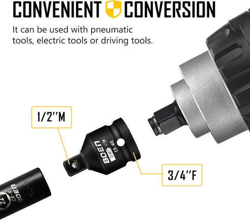 BOEN 3/4"F to 1/2"M Impact Socket Adapter, Cr-Mo Steel,Socket Adapter Set for Impact Driver Conversions...