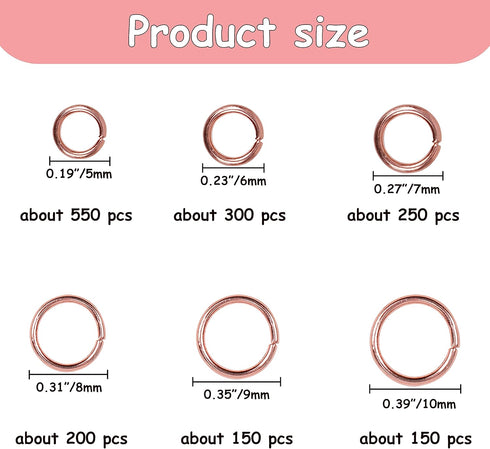 YAKA 1600Pcs 6 Different Sizes Open Jump Rings,5mm 6mm 7mm 8mm 9mm 10mm Ring Jewelry Keychain for Jewelry Making Accessories,1Pcs Jump Ring Open/C...
