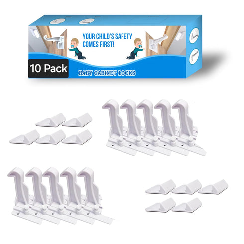10 Pack Child Cabinet Locks, Baby Proofing Safety Locks for Cabinets, Drawers, Appliances, Easy Installation, No Drilling Required, Ideal for Todd...
