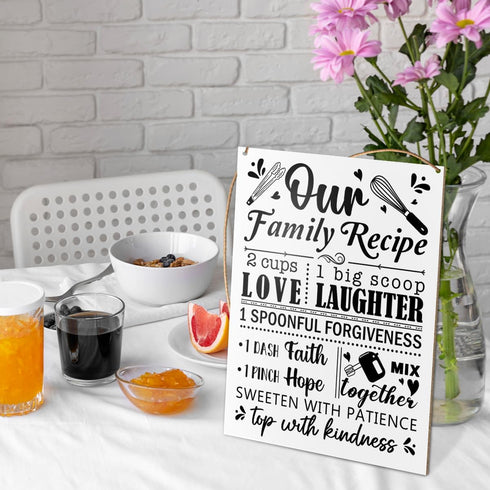 UDNADKEX Funny Kitchen Wall Hanging Sign Decor, Our Family Recipe, Home Kitchen Dining Room Wooden Sign Decor Kitchen Wall Decoration, Kitchen Gif...