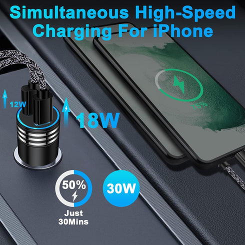 30W Fast iPhone Car Charger Type C Cigarette Lighter Adapter Car Plug with 3FT USB C to USB C Fast Charging Cable for iPhone 15/15 Pro/15 Pro Max/...
