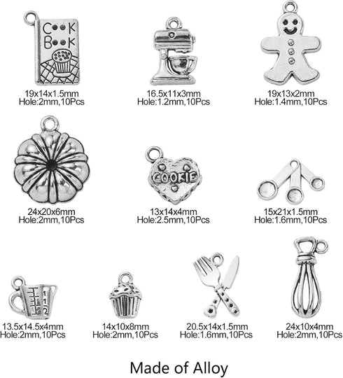 DanLingJewelry 100Pcs 10 Styles Baking Charms Cupcake Bakery Coffee Egg Beater Cookies Charms for DIY Jewelry Making...