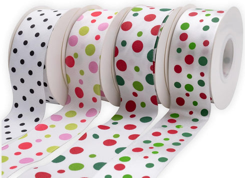 Grosgrain Polka Dot Craft Wired Ribbon,1-1/2 Inch,10 Meters Spool,White with Multi Dots,Use for DIY Gift Wrapping Wreath Floral Arrangement Bow De...