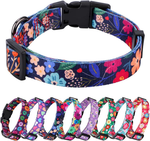 Rhea Rose Dog Collar for Large Dogs Special Design Cute Black Floral Plant Pattern Girl Female Pet Collar (Black, L)...