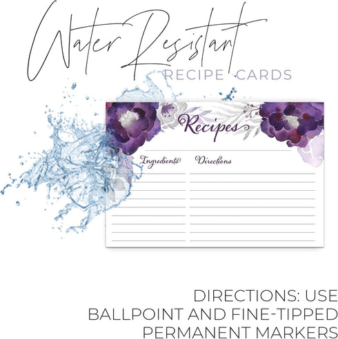 Floral Recipe Cards from Dashleigh, 48 Cards, 4x6 inches, The Gift Collection, Water-Resistant and Double-Sided (Violet Purple)...