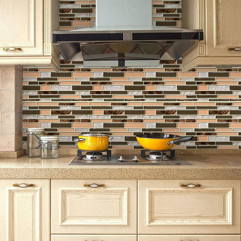 Livebor Brown and Gray Peel and Stick Backsplash Kitchen Wallpaper 11.8inch x 196.8inch Bathroom Wallpaper Kitchen Backsplash Waterproof Contact P...