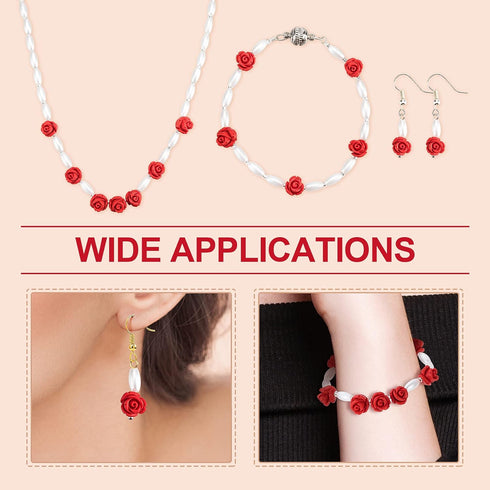 OIIKI 100PCS Cinnabar Carved Rose Beads, 8mm Red Rose Charm for Jewelry Making, Flower Carving Loose Beads...