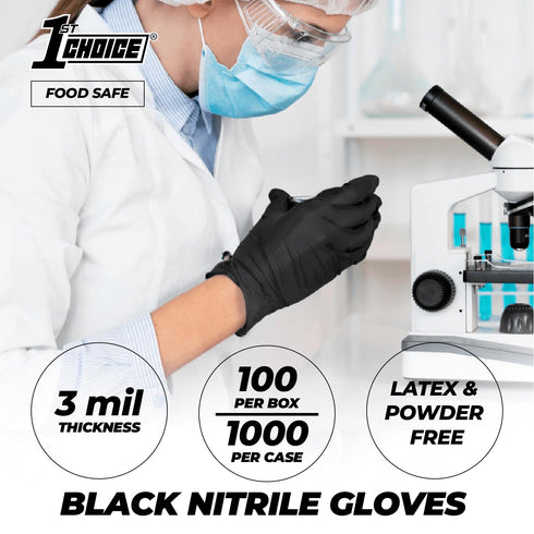 1st Choice Black Nitrile Gloves Medium Box of 100 Gloves Disposable Latex Free - Exam Grade Black Gloves for Cooking - 3mil...