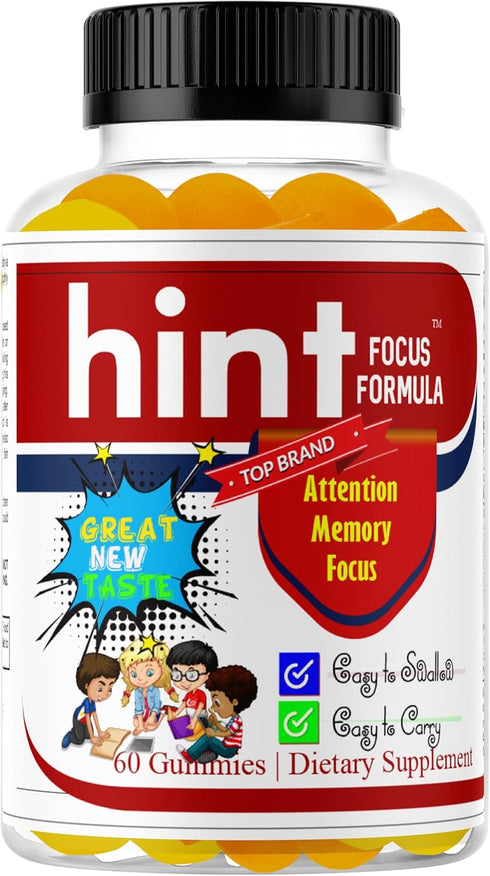 Hint Brain Memory Supplements for Kids & Teens, Omega 3 Brain Health, Focus & Eye Support Vitamins, Low Sugar 60 Gummies Support Attention & Conce...