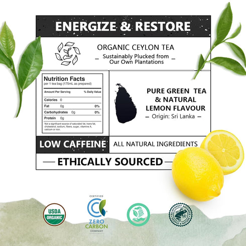 Olinda Green Tea Natural Lemon Flavor Herbal Tea Organic Caffeinated Tea Bags Lemon Green Tea Brew Hot 28 Tea Bags - Pack of 1...