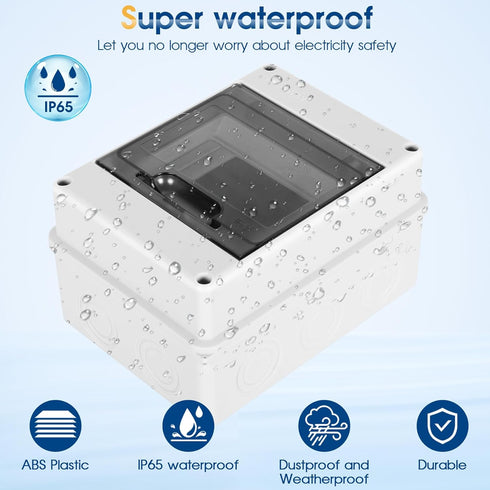 Waterproof Distribution Protection Box, ABS Plastic Breaker Electrical Box and Transparent Cover IP65, for Indoor Outdoor Wall Circuit Breaker (HT...