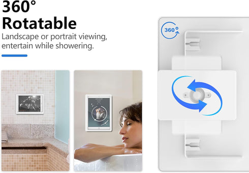 MoKo Wall Mount Shower Tablet Holder, 360 Rotation Waterproof Tablet Holder Bathroom Tablet Case Mount Shelf with Touchable Anti-Fog Screen for Ta...