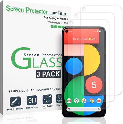 amFilm (3 Pack) Tempered Glass Screen Protector for Google Pixel 5-5G 6"(2020), 0.26mm Thickness HD Clear, Anti-Scratch Bubbles-Free...