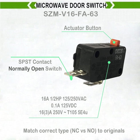 LONYE SZM-V16-FA-63 Microwave Door Switch Fit for LG GE Microwave Oven SZM-V16-FD-63 3B73362F PS3522738 (Normally Open)(1 Pc)...