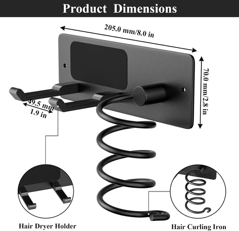 Tindbea Hair Dryer Holder + Curling Iron Holder, Matte Black Blow Dryer Holder Wall Mount, Bathroom Hair Tool Organizer Rack for Universal Dryer...