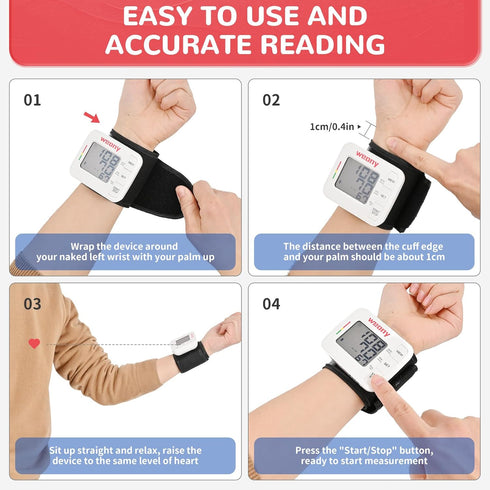Portable Blood Pressure Monitor Wrist, Adjustable Wrist Blood Pressure Cuff 5.3-8.5in, BP Monitor Large LCD, 2x90 Memory, Blood Pressure Monitors ...