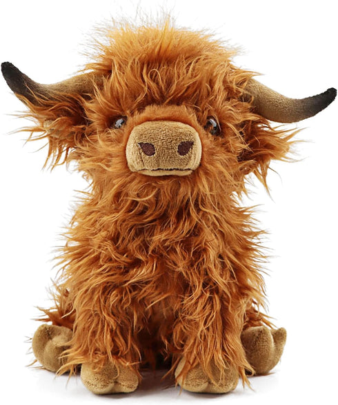 Cute Highland Cow Stuffed Animal,10.5 inches Two Color Realistic Cow Plush Toy,Animal Cattle Plush Farm Toy,Farm Plushie Christmas Birthday Presen...
