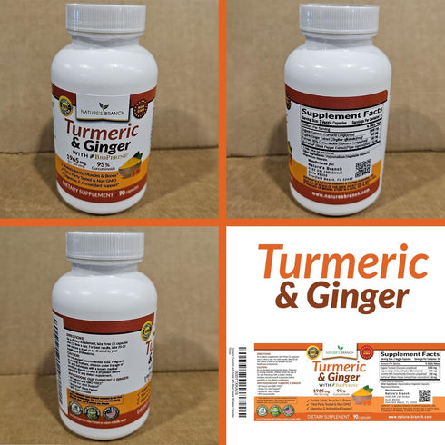 Extra Strength Turmeric Curcumin and Ginger & BioPerine - 1965mg Joint Support Supplement for Aches with Black Pepper Powder Extract - Premium Mad...