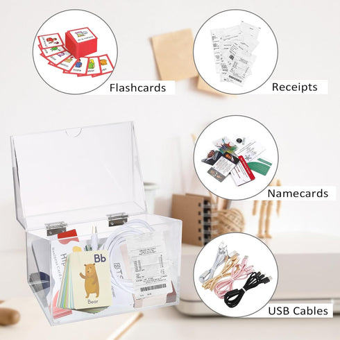 BTSKY Clear Acrylic 4 x 6 inch Index Card Box with Sign Lid - Index Card Holder Notecard Box Recipe Card Box Plastic Storage Organizer for Filling...