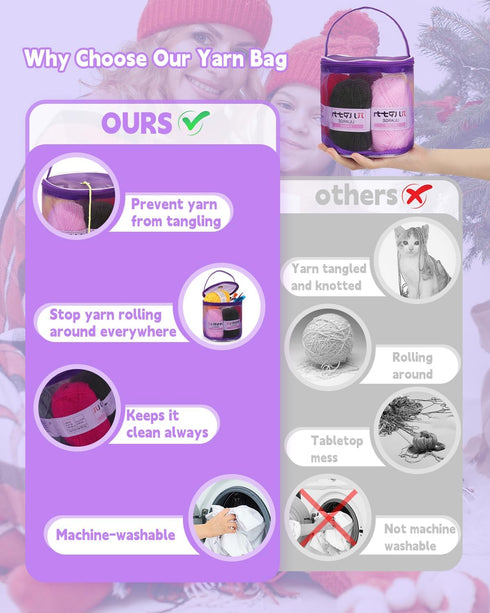 Coopay Tiny Yarn Bag with Grommet Knitting Crochet Storage Organizer Mesh Mini Yarns Drum Container for Carry Yarn Ball, Knitting Supplies and Sew...