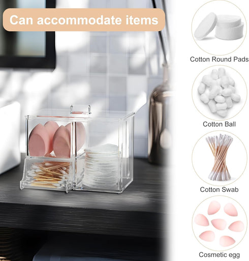 Qtip Holder, Cotton Pads Dispenser with Lid 3 in 1 Cotton Balls Swab Container Clear Acrylic Cosmetic Storage for Bathroom Countertop...