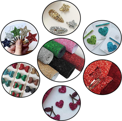 Solid Color Chunky Glitter Faux Leather Roll 12 x 53 Inch Sparkle Synthetic Sewing Fabric for Hair Bows Jewlery Making DIY Accessories (Dark Green...