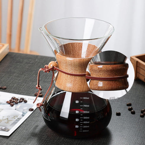 Pour Over Coffee Maker, 400ML Glass Coffee Maker with Double Layer Stainless Steel Filter, Coffee Dripper Brewer Glass Coffee Pot, Holds 2 to 3 Cu...