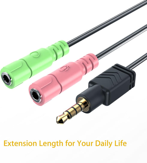 MillSO Headphone Mic Splitter, 3.5mm Headset Adapter (Microphone + Audio) 2 TRS Female to TRRS Male CTIA Stereo Jack Y Cable Compatible for Dual-p...