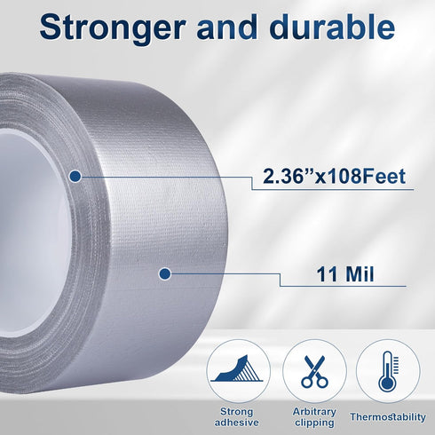 Duct Tape Silver Heavy Duty 2.36 Inches x 108 Feet x 11 Mil No Residue Strong Adhesive Industrial Grade Duct Tape Tearable for Indoor or Outdoor U...