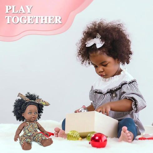 Nice2you Black Baby Doll, 10 inch American African Black Girl Doll with Dress, Realistic Reborn Baby Doll for Kids aged 2 3 4 5 6, Silicone Small ...