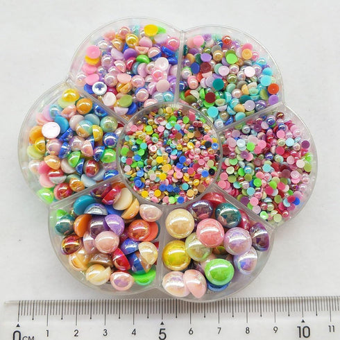 Chenkou Craft 3000PCS 1 Box 7 Sizes (2.5/3/4/5/6/8/10mm) Round Flatback Imitation Half Pearls Bead Loose Beads Gem (Half Ball/Bright Color)...