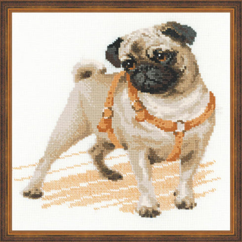 RIOLIS - Pug Dog 1176, Dogs Cross Stitch Kits 9,84" x 9,84", Counted Cross Stitch Kits, Counted Cross Stitch Kits for Beginners & Advanced, Cross ...