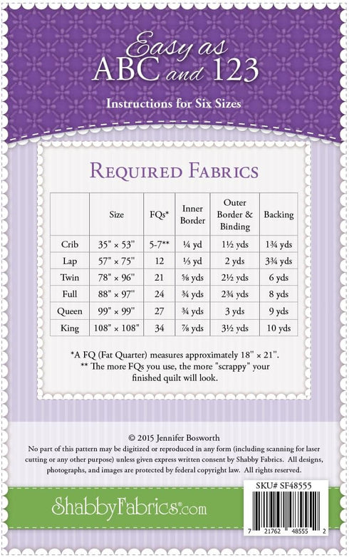 Shabby Fabrics Easy As ABC Quilt Pattern...