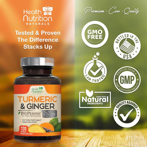 Turmeric Curcumin with BioPerine & Ginger 95% Curcuminoids 2600mg - Natural Joint & Heart Support, Black Pepper for Max Absorption - Health Nutrit...