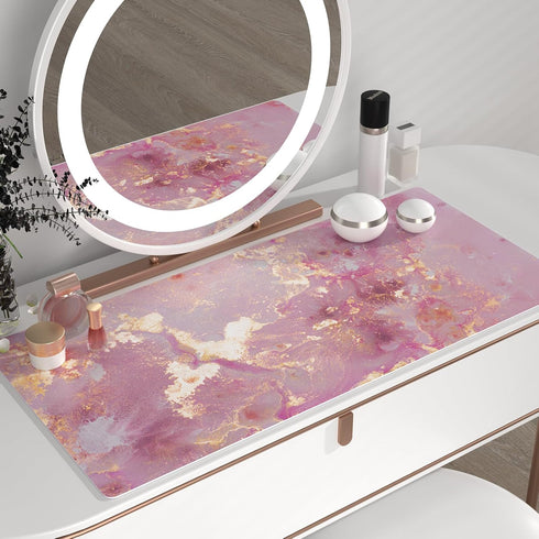 QIYI Large Mouse Pad, Cute Pink Desk Mat for Desktop, Women Girls PU Leather Waterproof Gaming, Rose Gold Marble Computer PC Laptop Protector Writ...