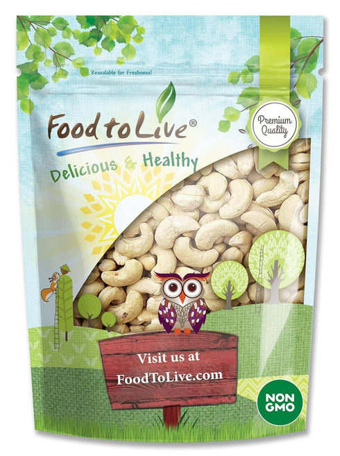 Food to Live Raw Cashews, 8 Ounces – Deluxe Whole Nuts, Unsalted, Unroasted Fancy Snack, Size W-320, Kosher, Vegan, Bulk, A good source of Magnesi...