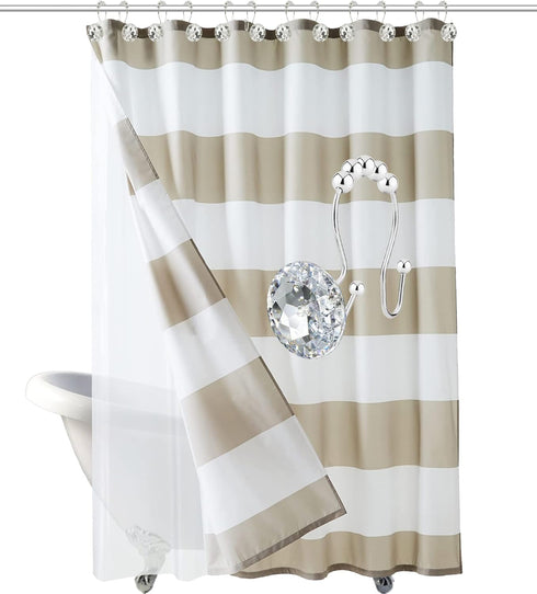 Shower Curtain Hooks Rings for Bathroom, 12PCS Double Hooks Glide Anti Rust Crystal Rhinestones Shower Curtain Rings Hangers for Shower Curtains, ...